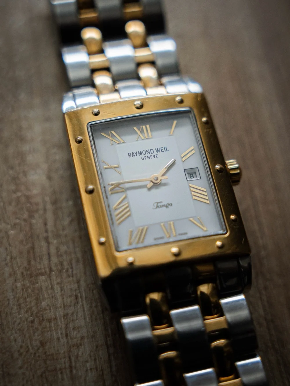 Raymond Weil Two-Tone Gold and Silver Rectangular Men's Watch